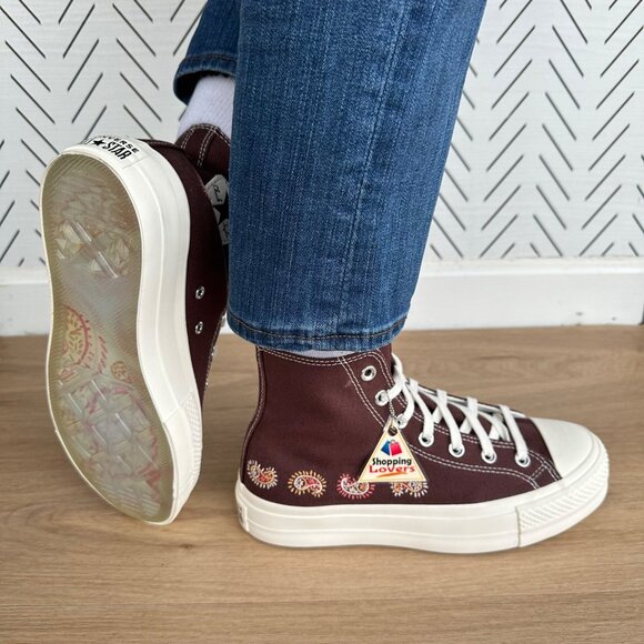 ⭐Converse Chuck Taylor Lift Platform Embroidered Sz 8 Womens Shoes Brown A08174C - Picture 1 of 13